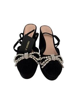 Forever 21 Black Velvet HeelWith Rhinestone Bow With Ankel Strap